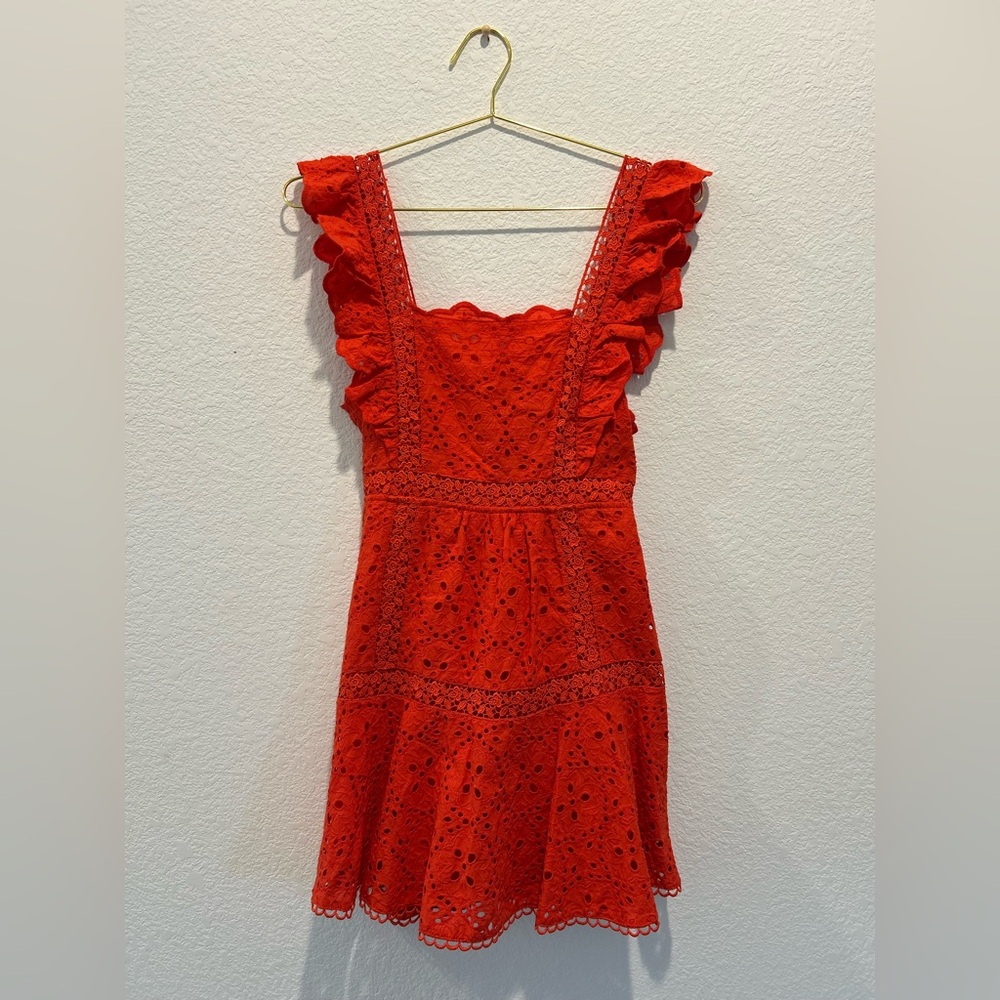 Betsey Johnson Red Eyelet Ruffle Mini Dress